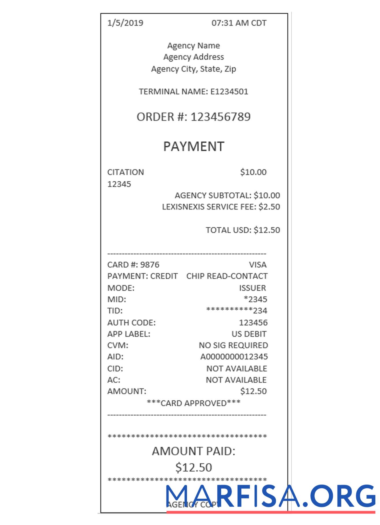 Realistic AGENCY payment receipt template
